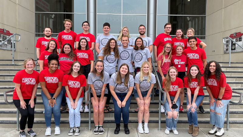 Students gather on the east steps of Memorial Stadium.