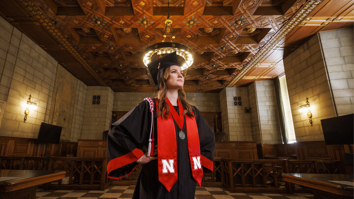 Ashton Koch who plans to attend Nebraska law school and specialize as an immigration lawyer. She is photographed in the Nebraska Supreme Court.