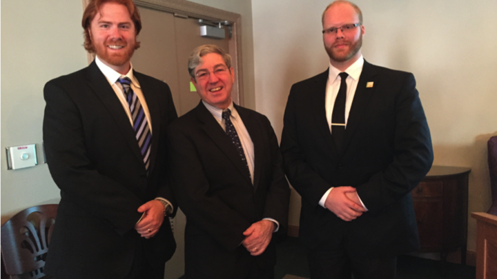 Dr. White, Ambassador Lehman, and UNL senior Oliver Tonkin